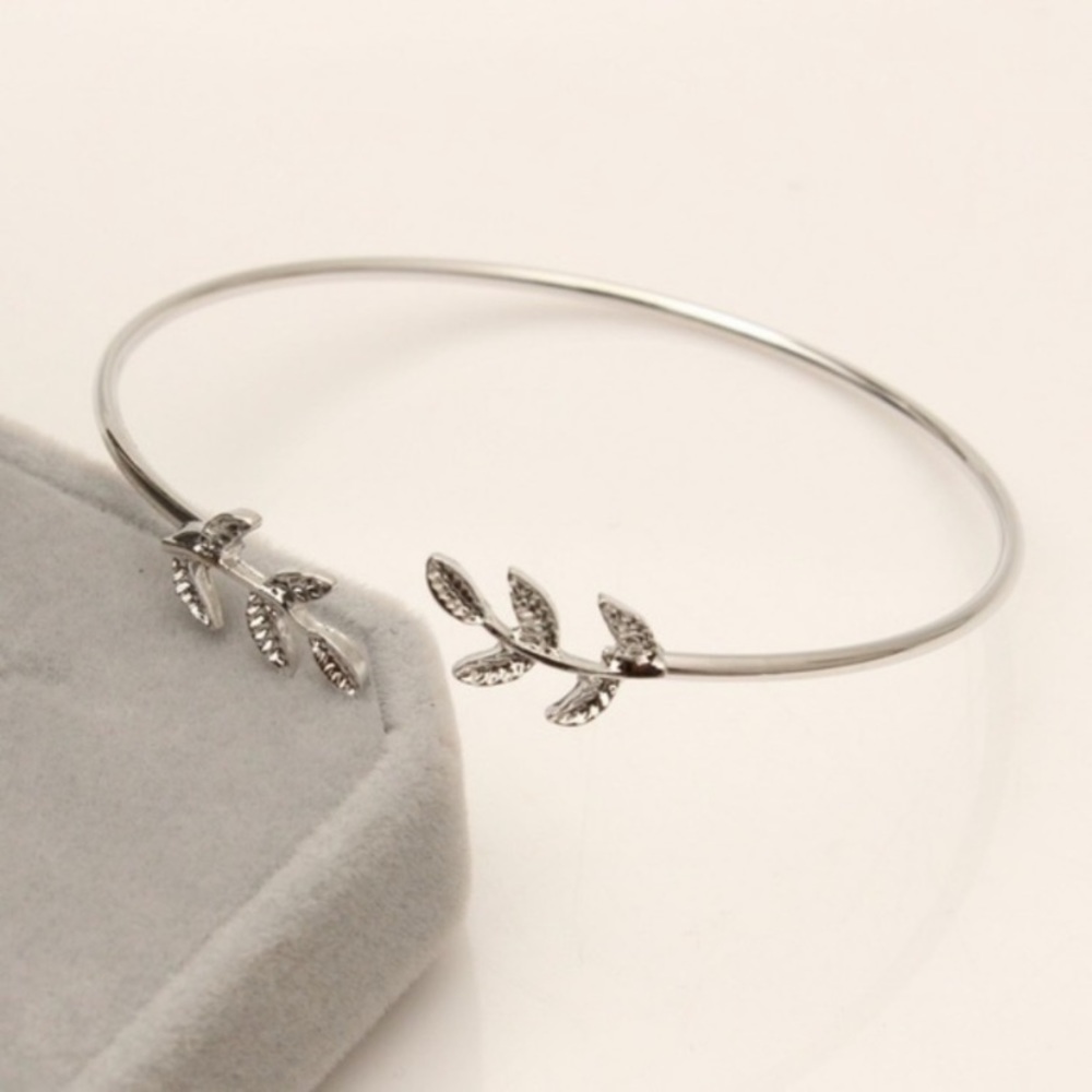 Double Leaf Bangle Bracelet
